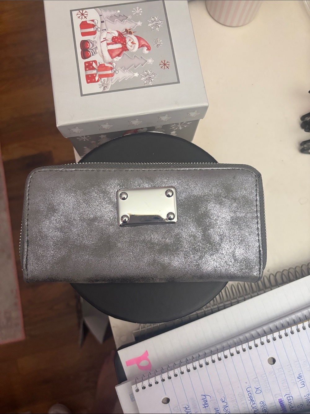 Metallic Silver Zip-Around Women's Wallet